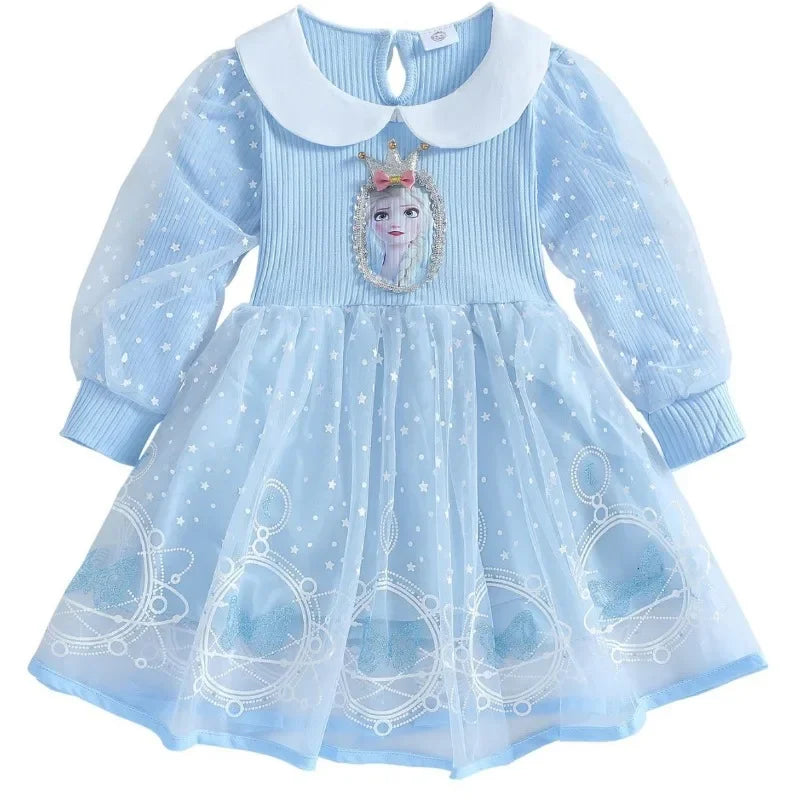 Elsa Princess Dress Baby Girls Dress Kids Dress Party Long-sleeved For Children Frozen Formal Evening Dress 3-8Y