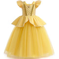 Beauty and the Beast Inspired Party Mesh Dress for Girl Elegant Fancy Princess Costume Belle Deluxe Ball Gown Kid Christmas Robe