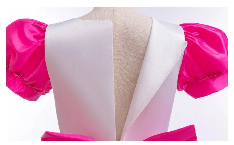 Girl's dress 4-10 years old fashionable bow striped bubble sleeve princess dress Halloween Gabby doll role-playing costume
