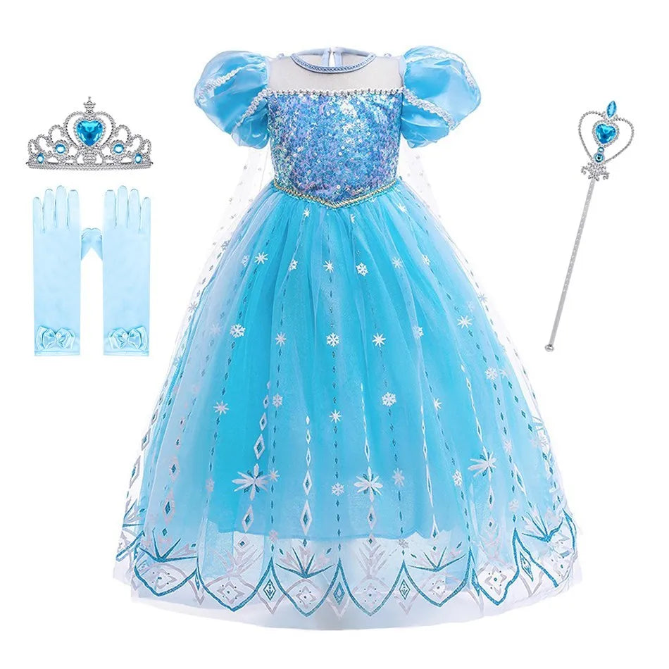 Children Snow Queen Costume Kids Elsa Cosplay Performance Sequins Disguise Girls Princess Party Elegant Fantasy Halloween Dress