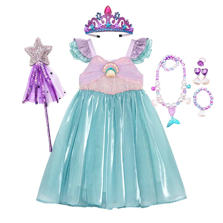 Kids Little Mermaid Summer Girls Casual Dress Ariel Princess Dress Cute Birthday Party Costume Kids Dress