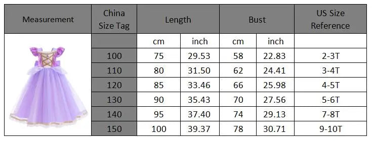Summer Rapunzal Girl Princess Dress Cosplay Tangled Halloween Birthday Party Vestido Kids Birthday Costume