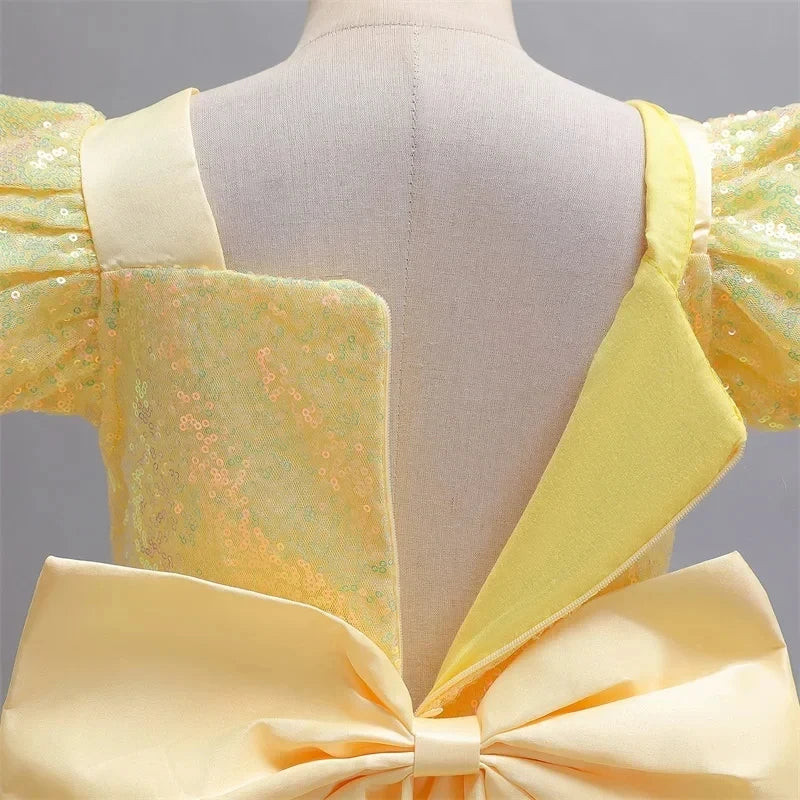 Beauty and the Beast Inspired Party Mesh Dress for Girl Elegant Fancy Princess Costume Belle Deluxe Ball Gown Kid Christmas Robe