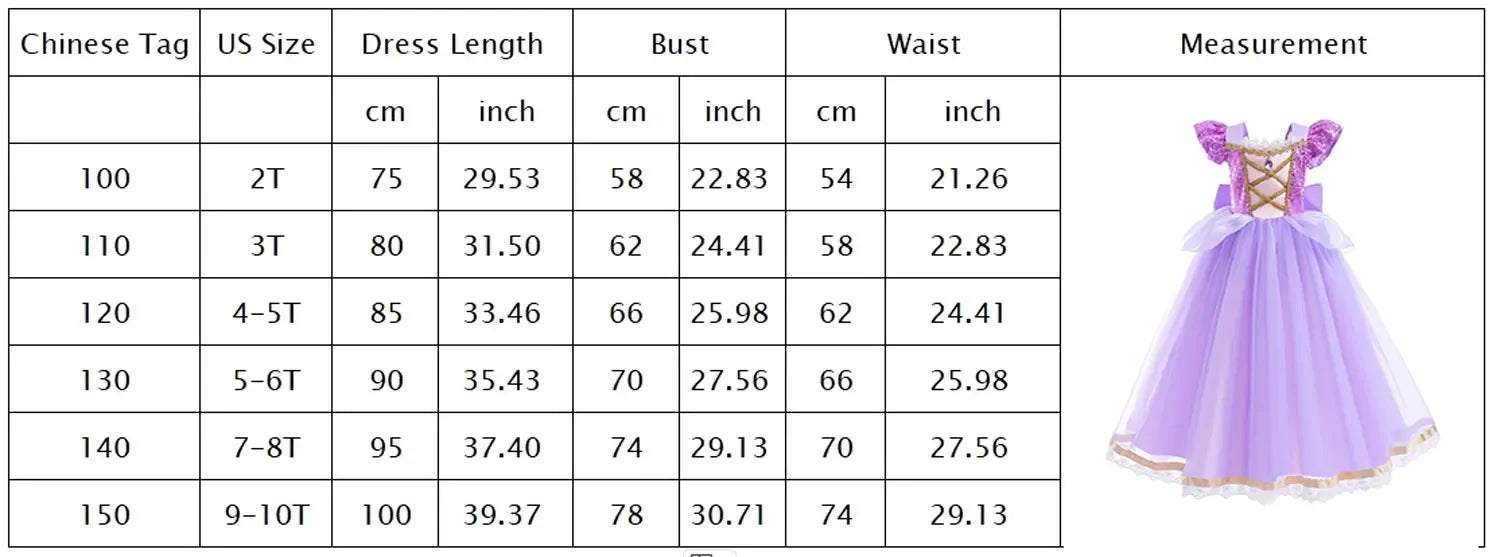 Purple Princess Dress Girl Cosplay Princess Short Sleeves Skirt Birthday Party Vestido Costume + Accessories