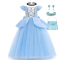 2-10Y Cinderelle Dress Princess Cosplay Costume for Girls Fancy Dress Up 2025 Kids Christma Birthday Party Outfit with Gloves