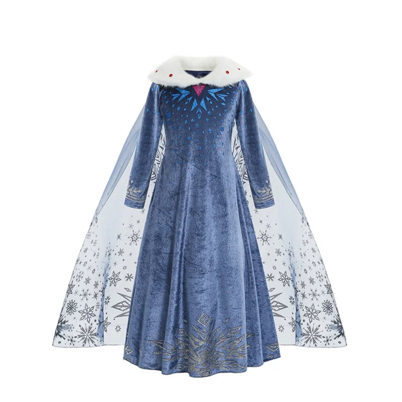Elsa Dress for Girl Princess Birthday Party Winter Costume Kids Cosplay Frozen Evening Long Sleeve Clothes Snow Queen