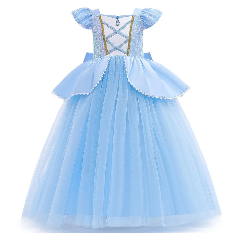 2-10Y Cinderelle Dress Princess Cosplay Costume for Girls Fancy Dress Up 2025 Kids Christma Birthday Party Outfit with Gloves