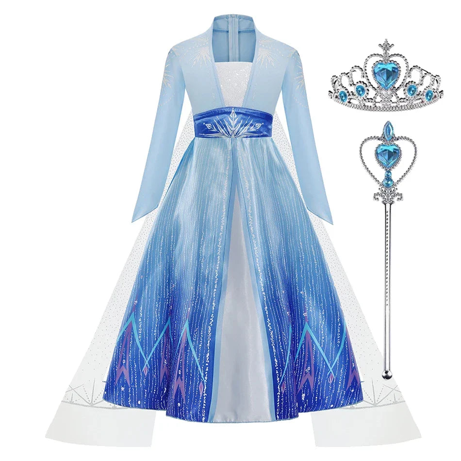 2026 Elsa Kids Princess Costume For Girl Birthday Party Long Sleeve Halloween Cosplay Carnival Clothing Kids Dress For Girls