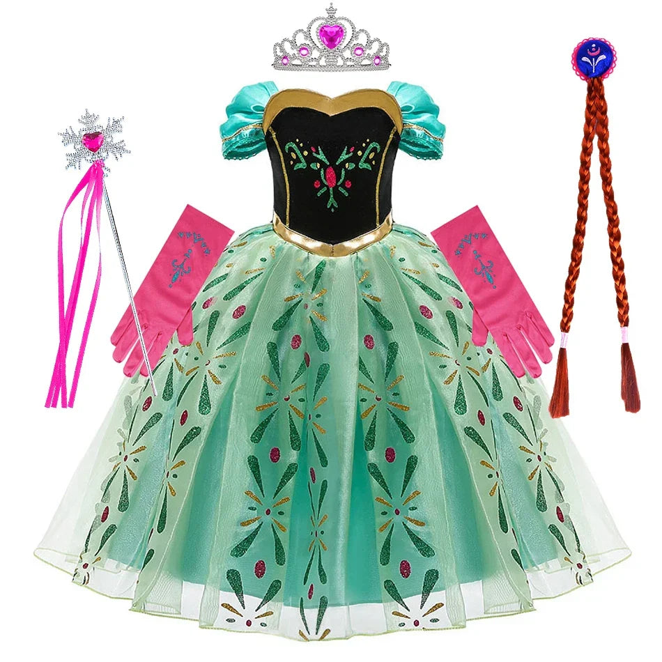Children Anna Elsa Dress Girls Princess Cosplay Costume Kids Snow Queen Sequined Elegant Dress Girl Christmas Carnival Clothes