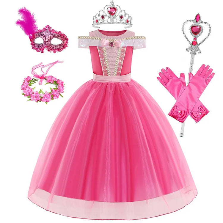 3 4 5 6 7 8 Yrs Sleeping Beauty Carnival Dress up Girls Aurora Cosplay Halloween Apparel Princess Toddler Christmas Ball Gown